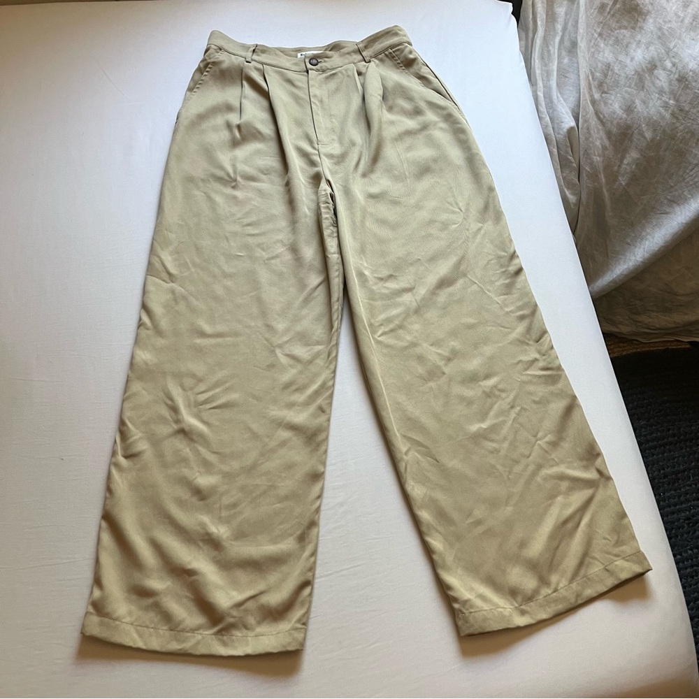 REFORMATION tan‎ khaki tencel lyocell pleated front wide leg trousers